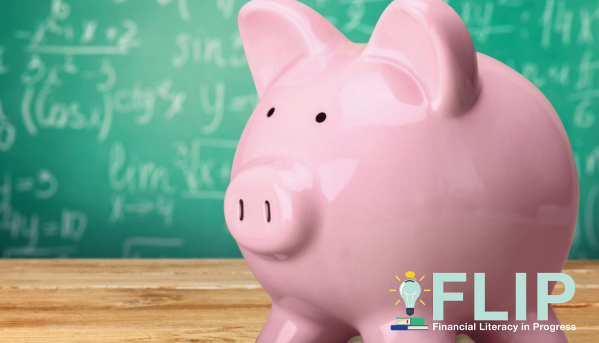 a piggy bank with the "Financial Literacy in Progress" logo