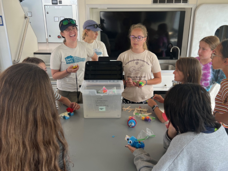 a group of students an instructor work on a project together