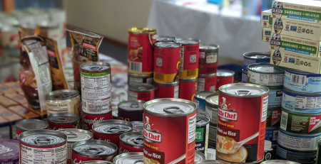 food stores waiting for delivery in a local church community food bank