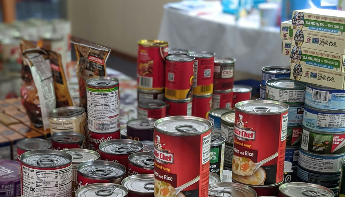 food stores waiting for delivery in a local church community food bank