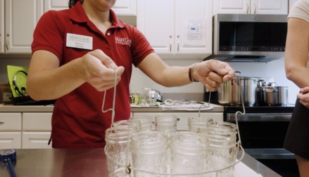 UME Agent, Shauna Henley, preparing mason jars for sterilization