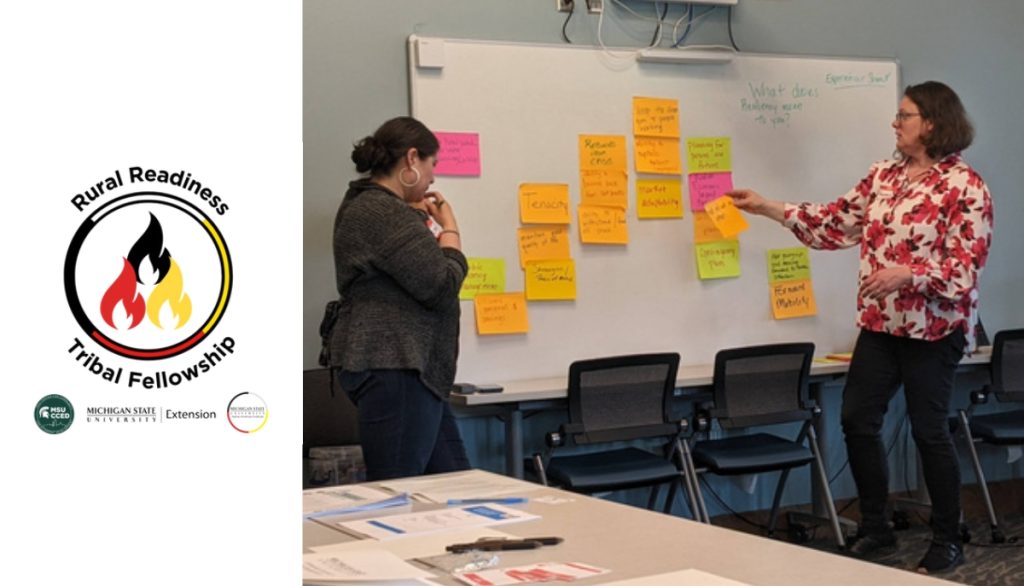 the tribal fellowship logo and a photo of facilitators at a board