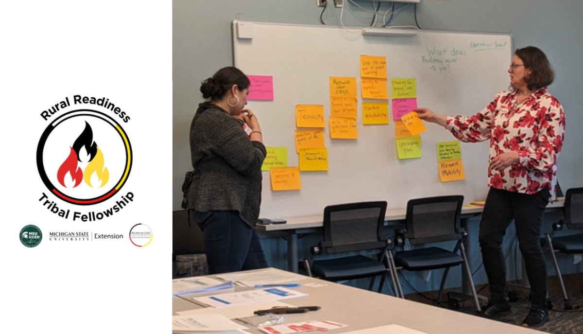 the tribal fellowship logo and a photo of facilitators at a board