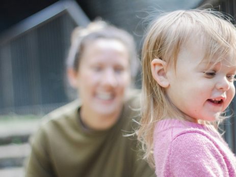 Mother and child smile
