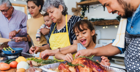 a family preparing a meal